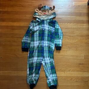 Plaid Reindeer Hooded Onesie